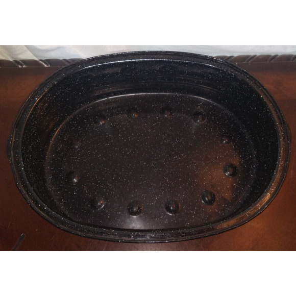 Oval Lisk enamel black speckled oven roasting pan 14" x 9.5" x 7" - Picture 6 of 10